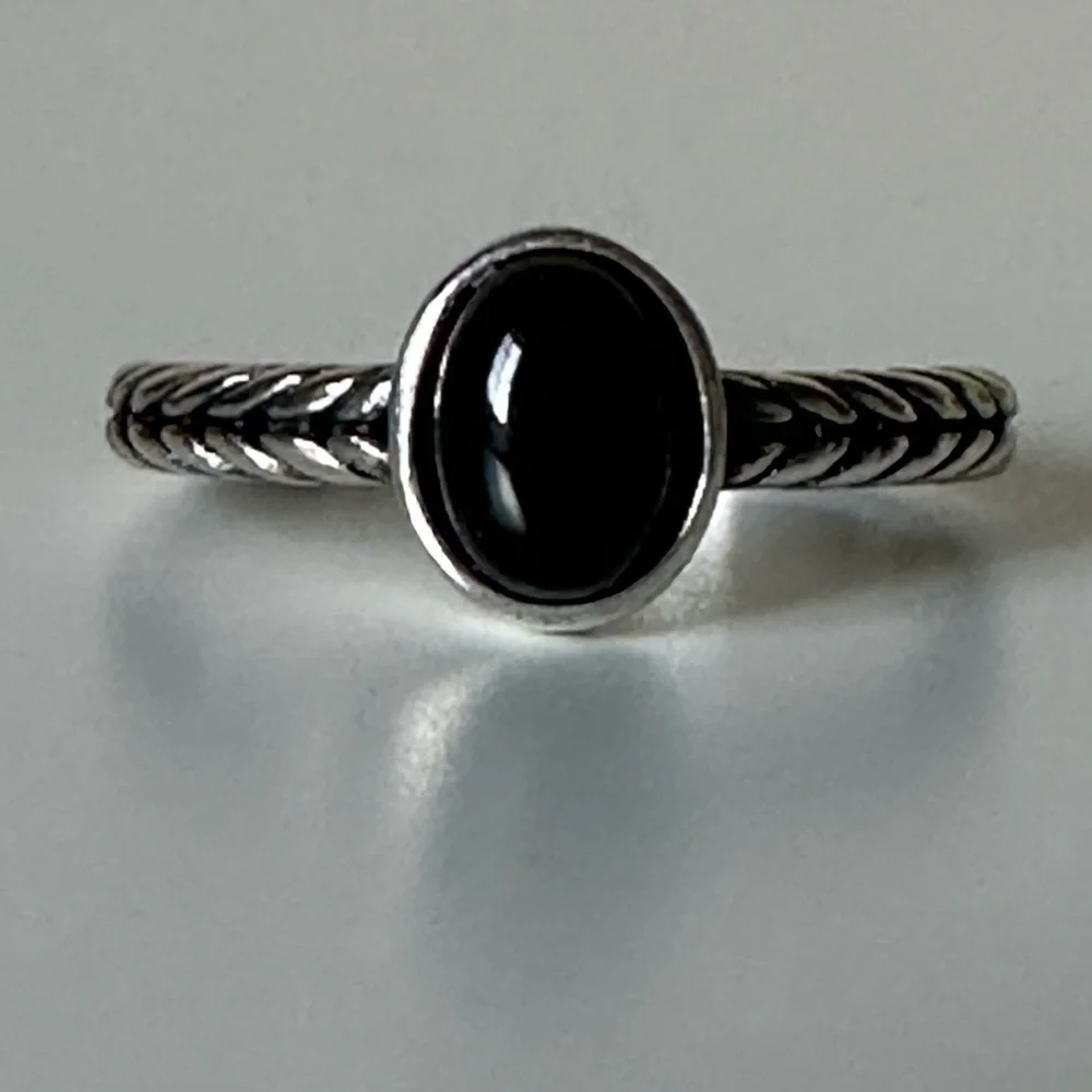Sterling Silver Braided Onyx Ring